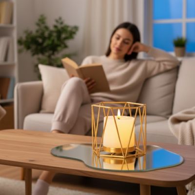 dame lit ivre tranquilement devant bougeoir dore