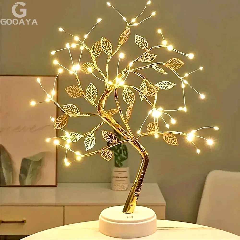 lampe de chevet style Arbre Lumineux Feuilles Dorees
