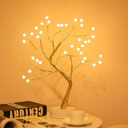 lampe de  chevet style Arbre Lumineux Perles Dorees
