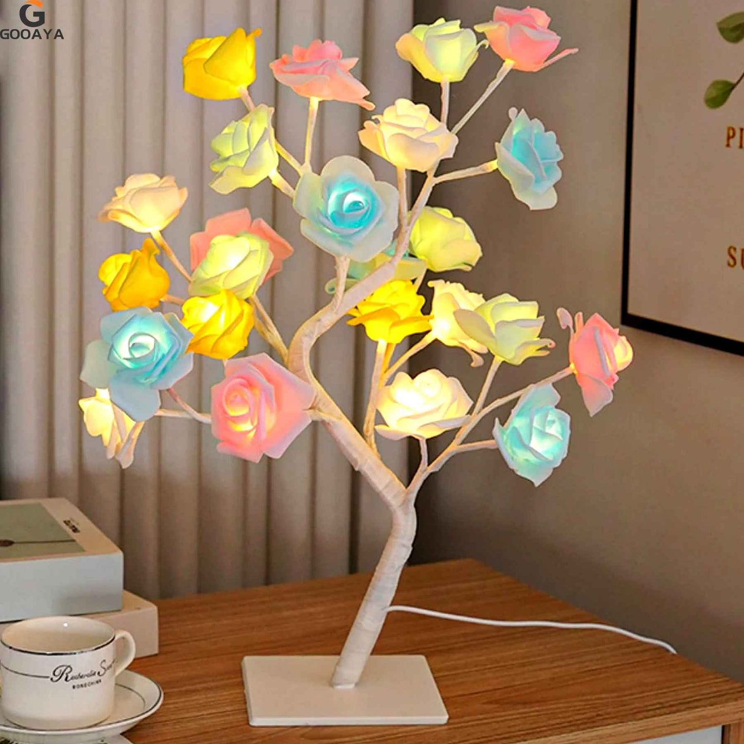 lampe de chevet style Arbre fleuri multicolore